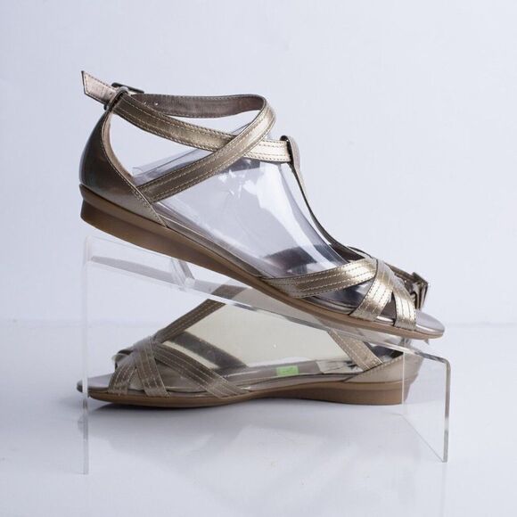 Lauren Ralph Lauren Gold Gladiator Leather Sandals Flats Sz 7.5 T-Strap New - Picture 3 of 8